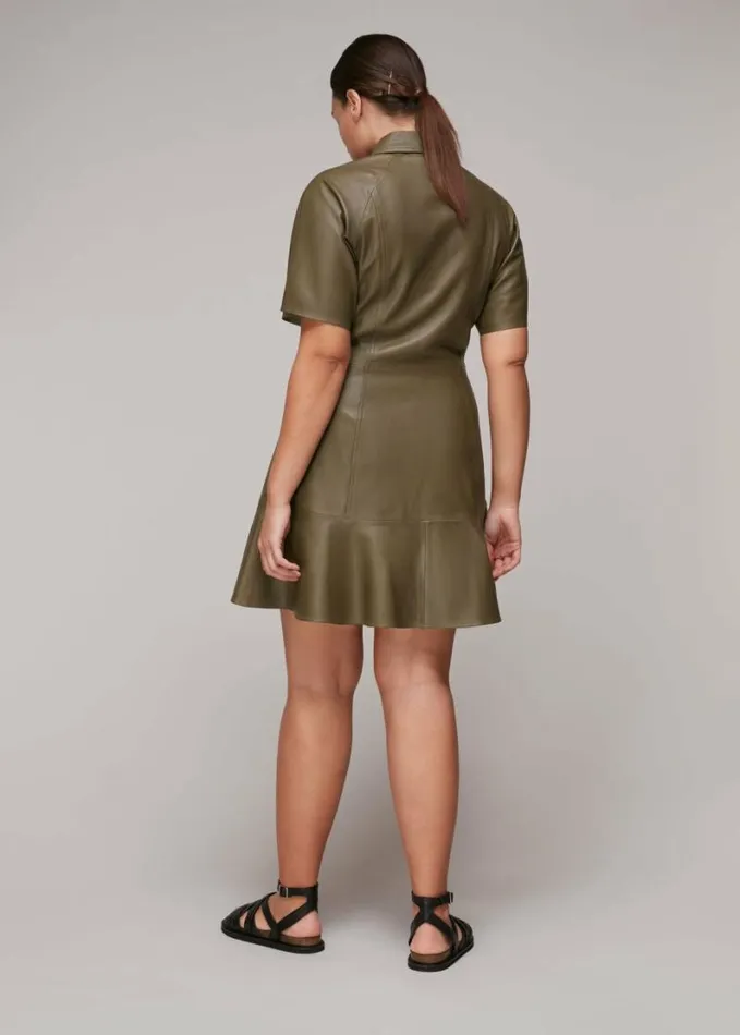 Whistles Leather Mini Dress Khaki Women Dresses