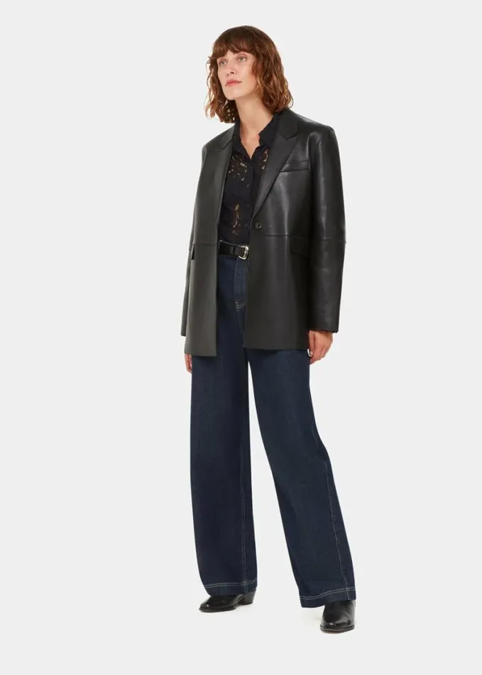 Whistles Lucy Seam Detail Lace Shirt Black Women Tops