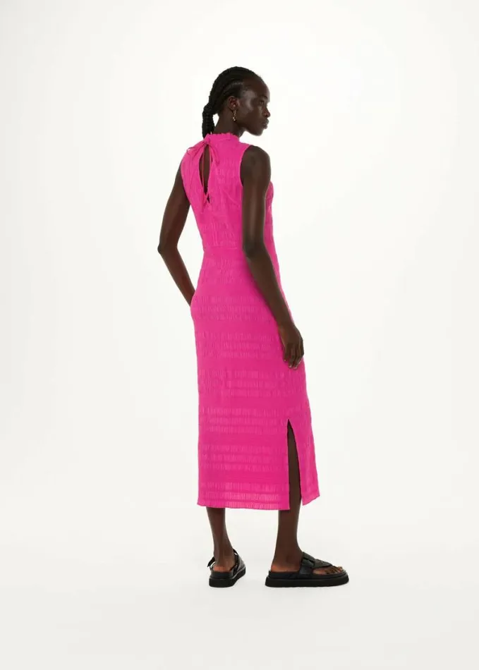 Whistles Maya Plisse Midi Dress Pink Women Dresses