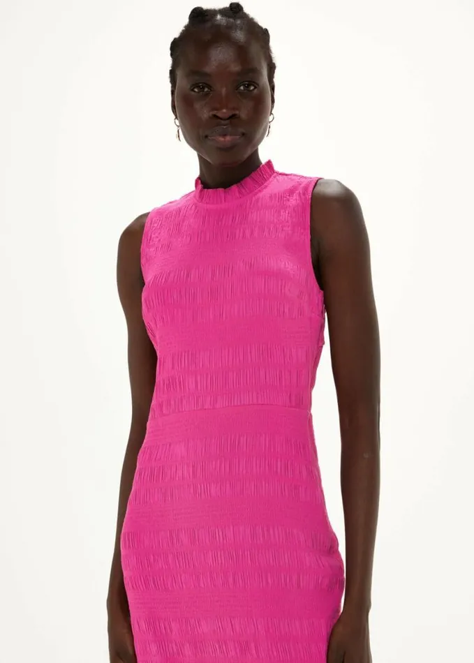 Whistles Maya Plisse Midi Dress Pink Women Dresses