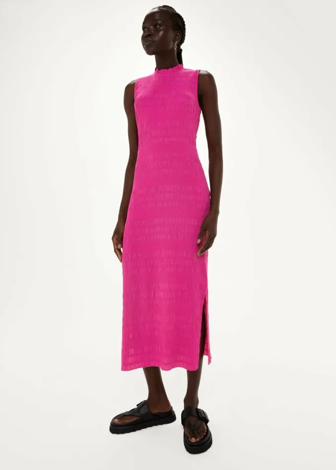 Whistles Maya Plisse Midi Dress Pink Women Dresses