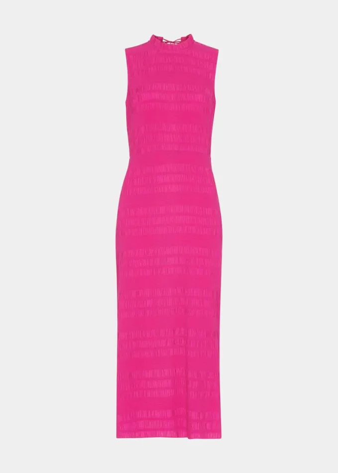 Whistles Maya Plisse Midi Dress Pink Women Dresses