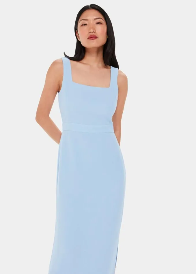 Whistles Mila Square Neck Maxi Dress Pale Blue Women Dresses