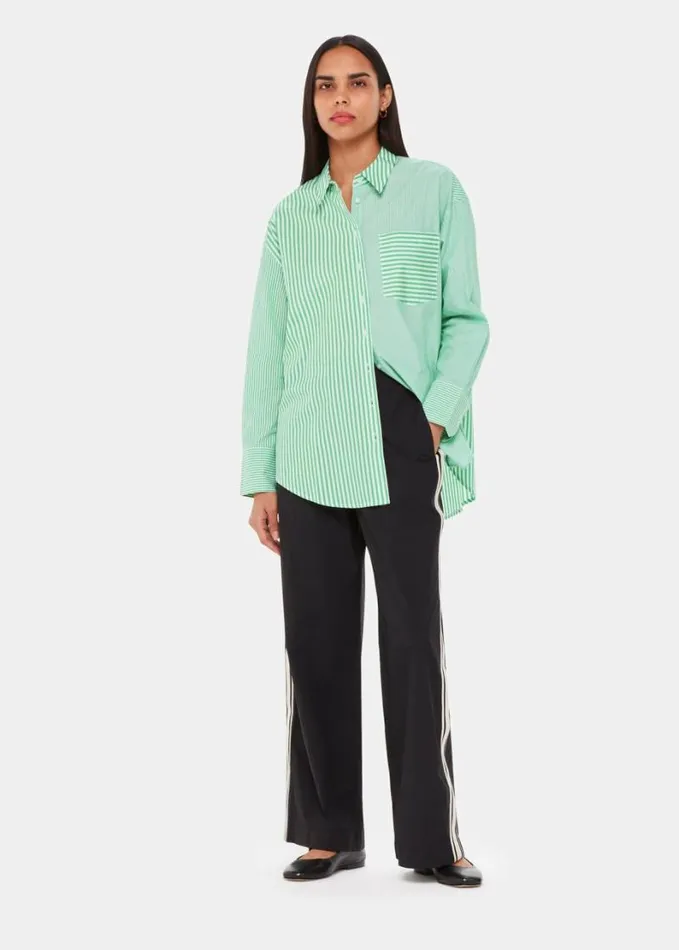Whistles Millie Stripe Oversized Shirt Greenmulti Women Tops