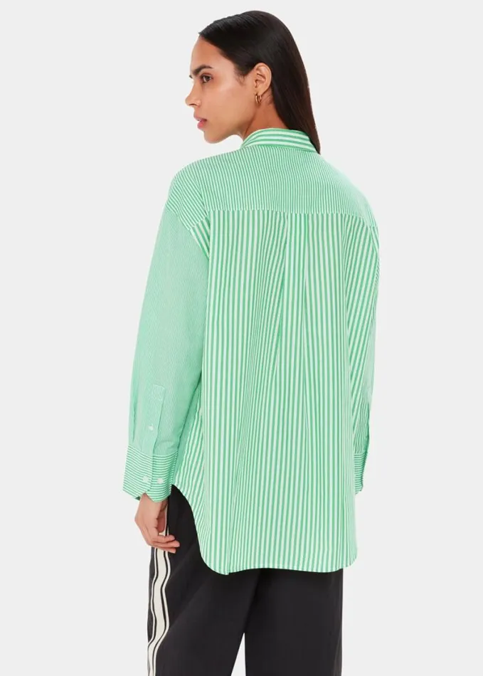 Whistles Millie Stripe Oversized Shirt Greenmulti Women Tops