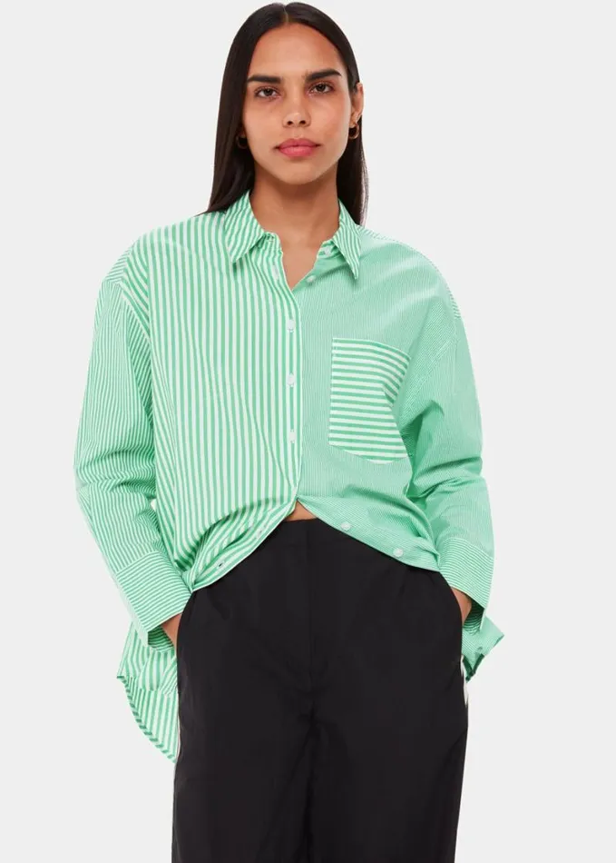 Whistles Millie Stripe Oversized Shirt Greenmulti Women Tops
