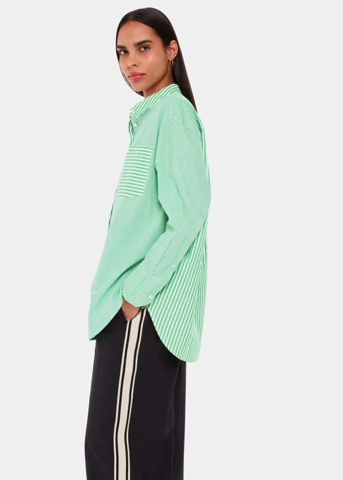 Whistles Millie Stripe Oversized Shirt Greenmulti Women Tops