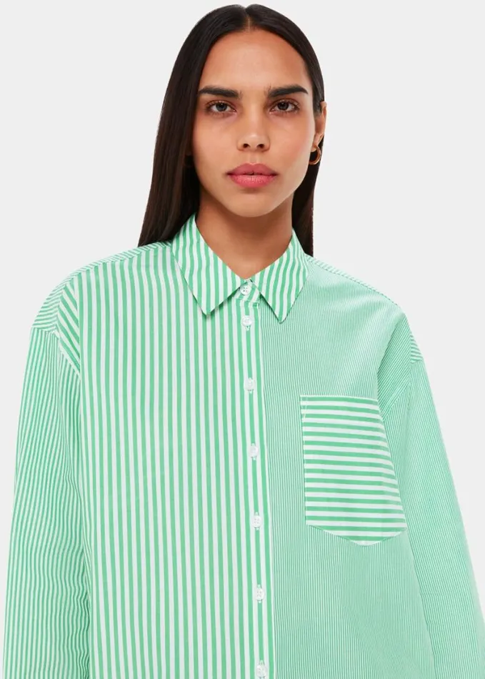 Whistles Millie Stripe Oversized Shirt Greenmulti Women Tops