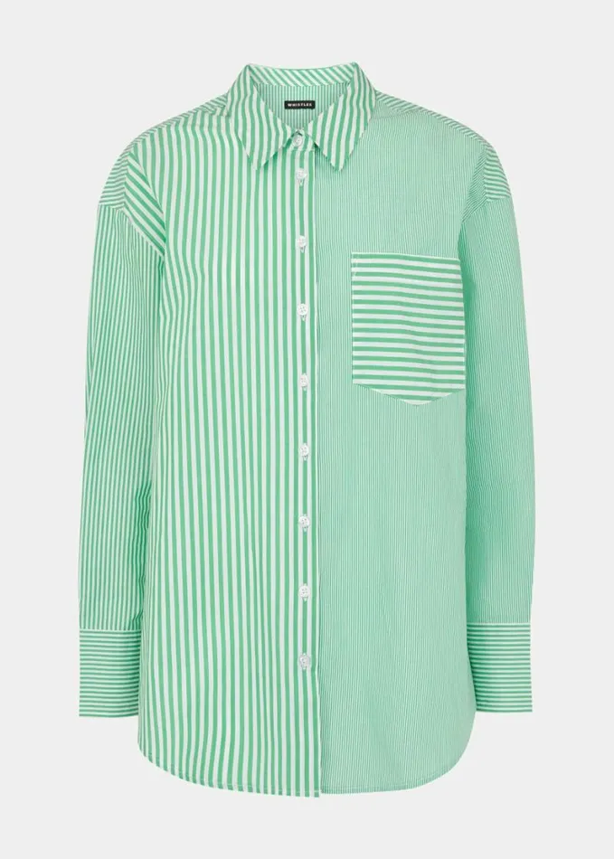 Whistles Millie Stripe Oversized Shirt Greenmulti Women Tops