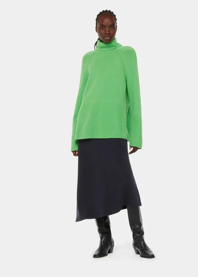 Whistles Ottoman Rib Curved Hem Skirt Navy Women Skirts