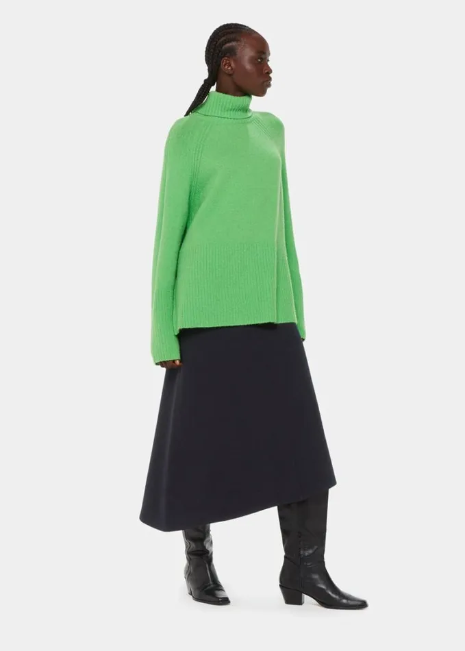 Whistles Ottoman Rib Curved Hem Skirt Navy Women Skirts