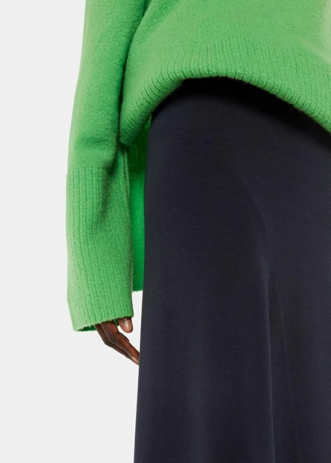 Whistles Ottoman Rib Curved Hem Skirt Navy Women Skirts