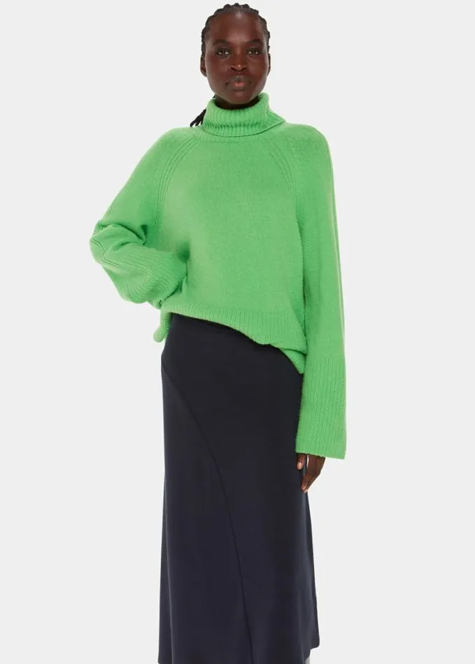 Whistles Ottoman Rib Curved Hem Skirt Navy Women Skirts