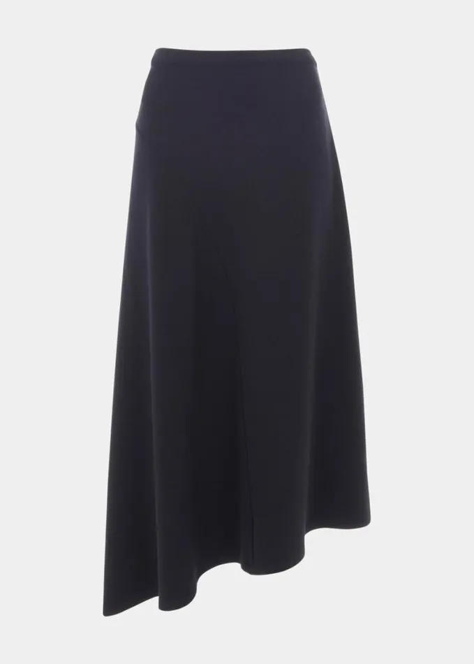 Whistles Ottoman Rib Curved Hem Skirt Navy Women Skirts