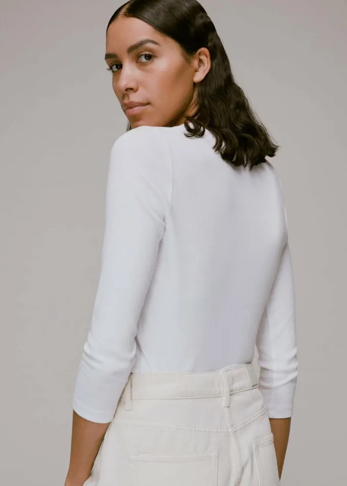 Whistles Paiton Ribbed Button Front Top White Women Tops