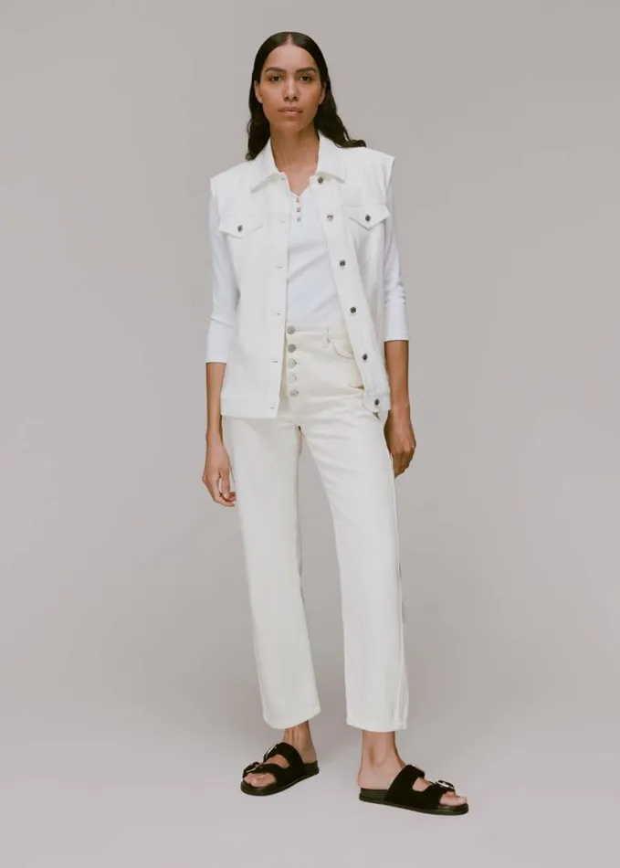 Whistles Paiton Ribbed Button Front Top White Women Tops