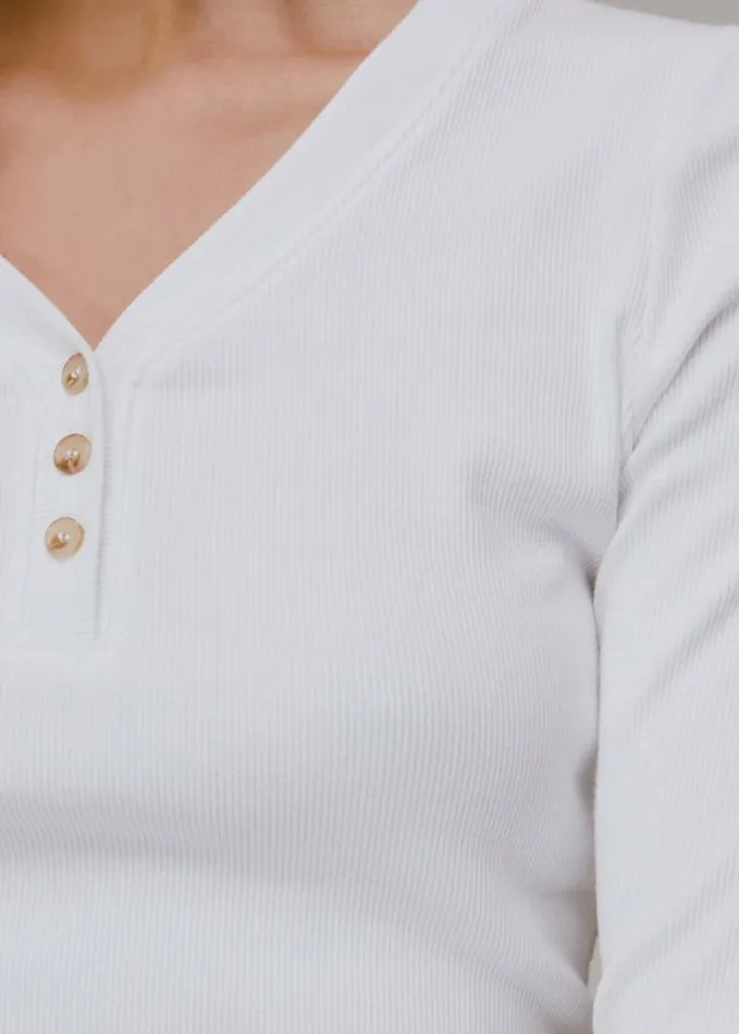 Whistles Paiton Ribbed Button Front Top White Women Tops