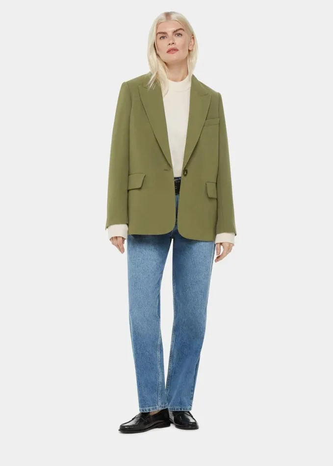 Whistles Petite Crepe Boyfriend Blazer Khaki Women Petite Coats and Jackets
