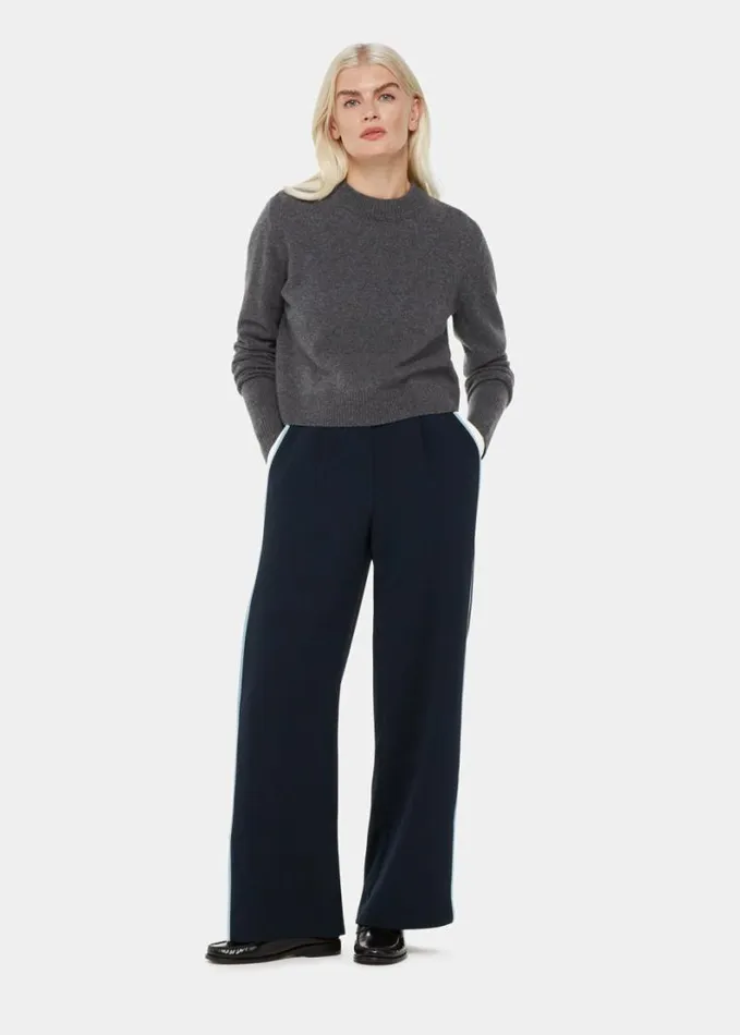 Whistles Petite Crepe Side Stripe Trouser Bluemulti Women Petite Pants and Jeans