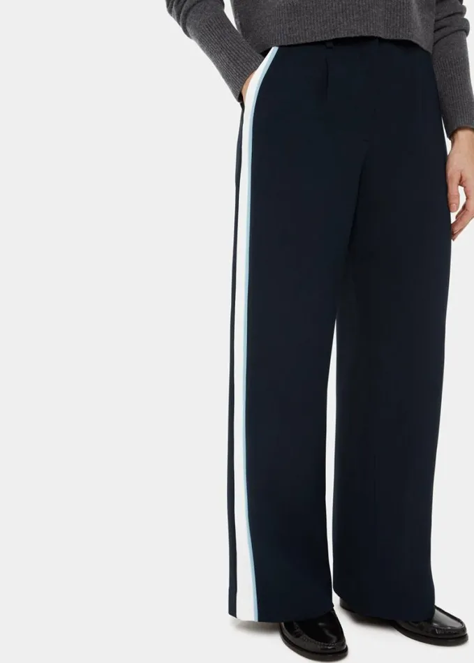 Whistles Petite Crepe Side Stripe Trouser Bluemulti Women Petite Pants and Jeans