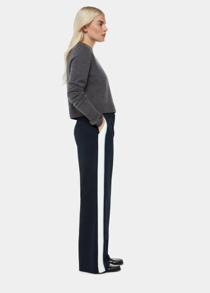 Whistles Petite Crepe Side Stripe Trouser Bluemulti Women Petite Pants and Jeans