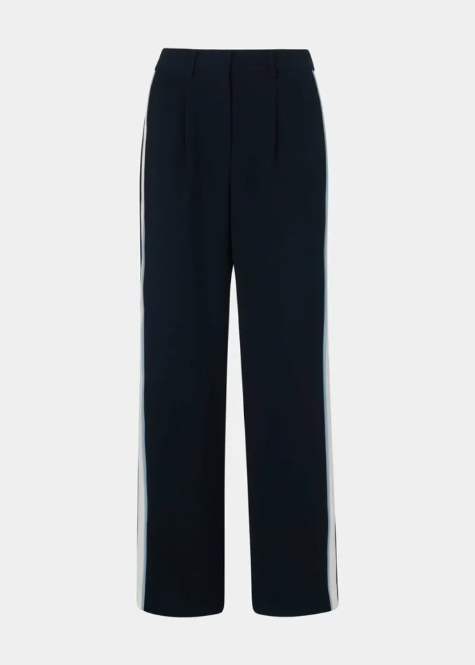 Whistles Petite Crepe Side Stripe Trouser Bluemulti Women Petite Pants and Jeans