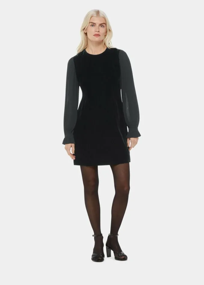 Whistles Petite Velvet Pleat Sleeve Mini Dress Black Women Petite Dresses and Jumpsuits Whistles Petite Velvet Pleat Sleeve Mini Dress Black Women Petite Dresses and Jumpsuits