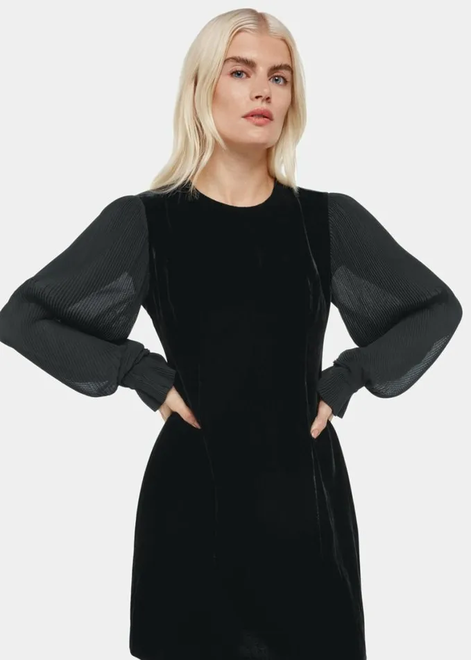 Whistles Petite Velvet Pleat Sleeve Mini Dress Black Women Petite Dresses and Jumpsuits Whistles Petite Velvet Pleat Sleeve Mini Dress Black Women Petite Dresses and Jumpsuits