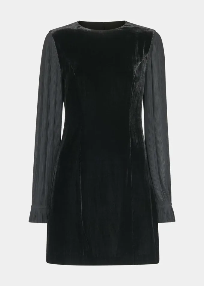 Whistles Petite Velvet Pleat Sleeve Mini Dress Black Women Petite Dresses and Jumpsuits Whistles Petite Velvet Pleat Sleeve Mini Dress Black Women Petite Dresses and Jumpsuits