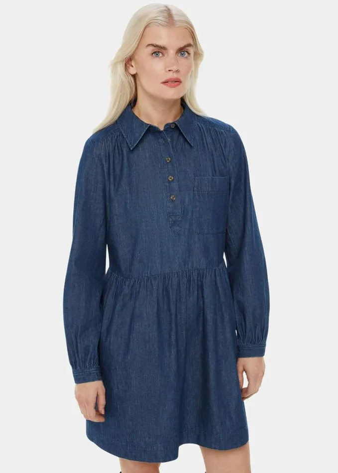 Whistles Petite Winnie Chambray Denim Dress Dark Denim Women Petite Dresses and Jumpsuits