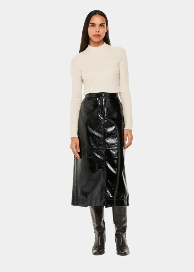 Whistles Rachel Patent Leather Skirt Black Women Skirts