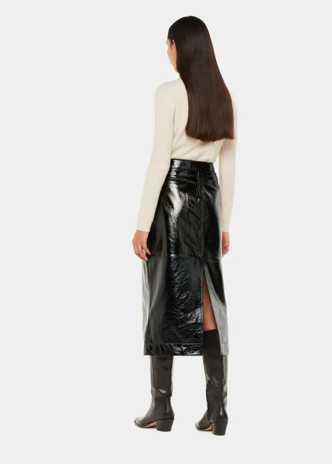 Whistles Rachel Patent Leather Skirt Black Women Skirts