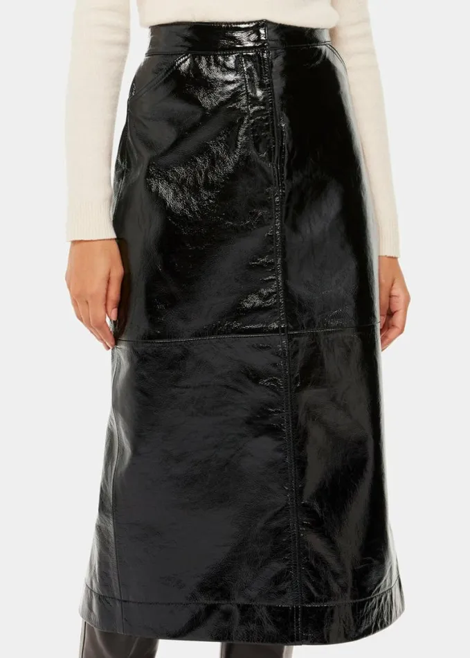 Whistles Rachel Patent Leather Skirt Black Women Skirts