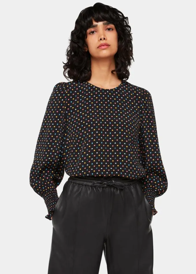 Whistles Scattered Hearts Blouse Blackmulti Women Tops