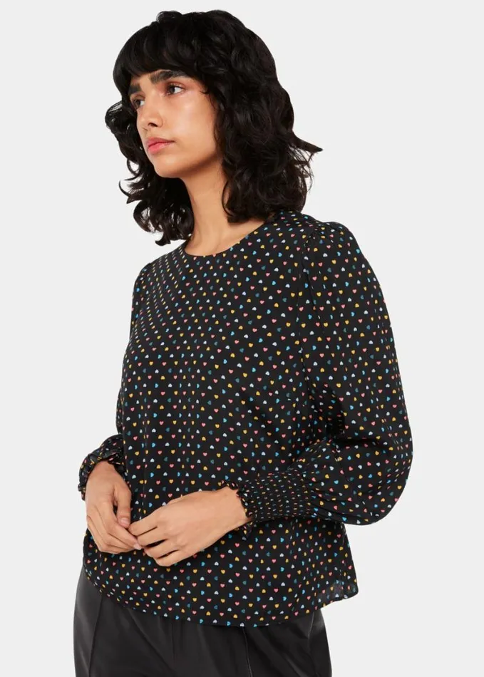 Whistles Scattered Hearts Blouse Blackmulti Women Tops