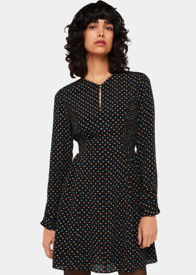 Whistles Scattered Hearts Flippy Dress Blackmulti Women Dresses