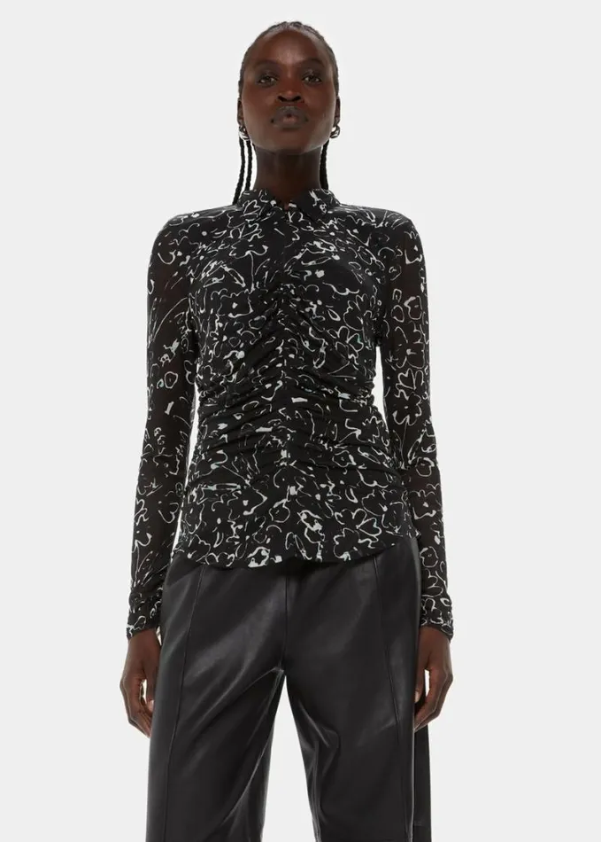 Whistles Scribble Bouquet Ruched Top Blackmulti Women Tops