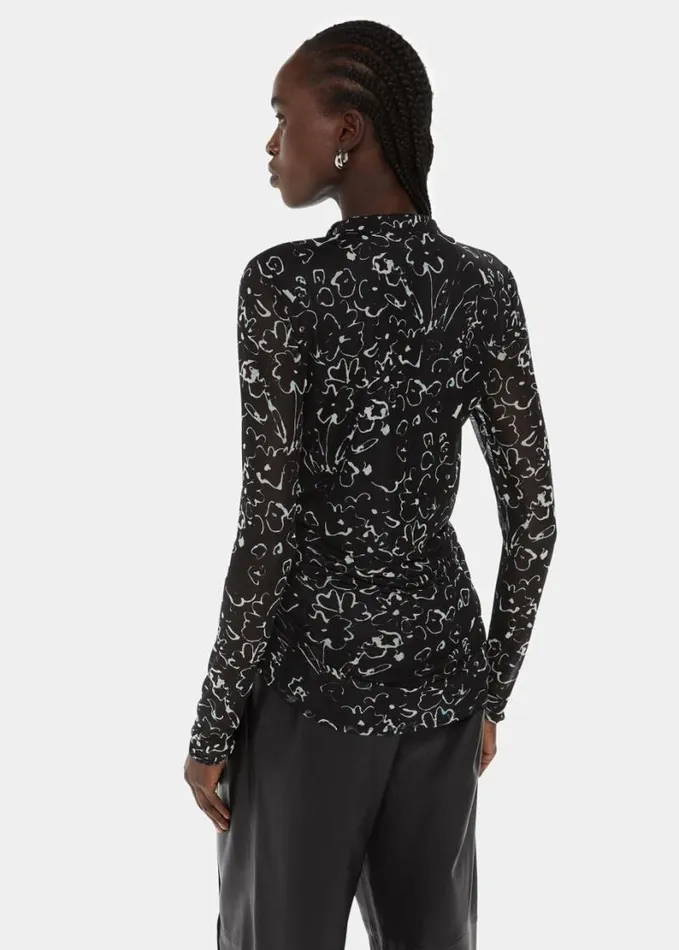 Whistles Scribble Bouquet Ruched Top Blackmulti Women Tops