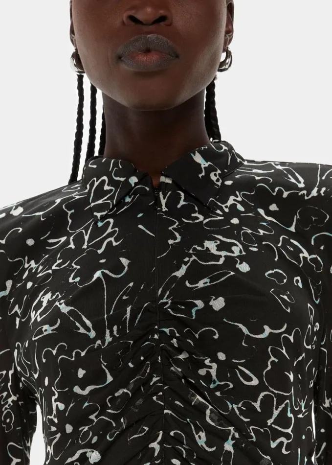 Whistles Scribble Bouquet Ruched Top Blackmulti Women Tops