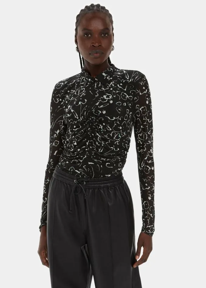 Whistles Scribble Bouquet Ruched Top Blackmulti Women Tops