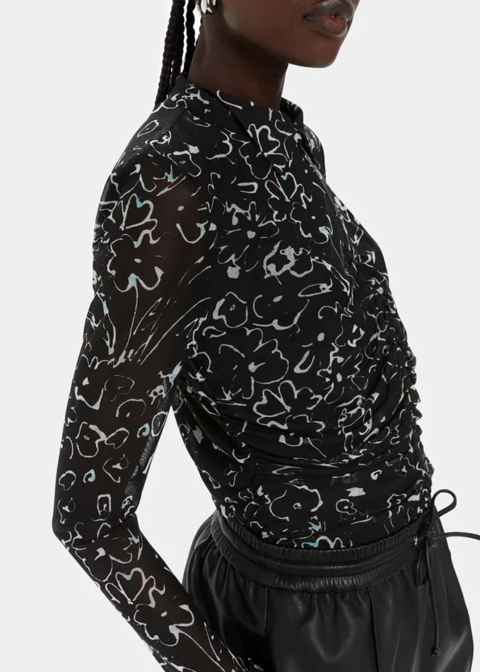 Whistles Scribble Bouquet Ruched Top Blackmulti Women Tops