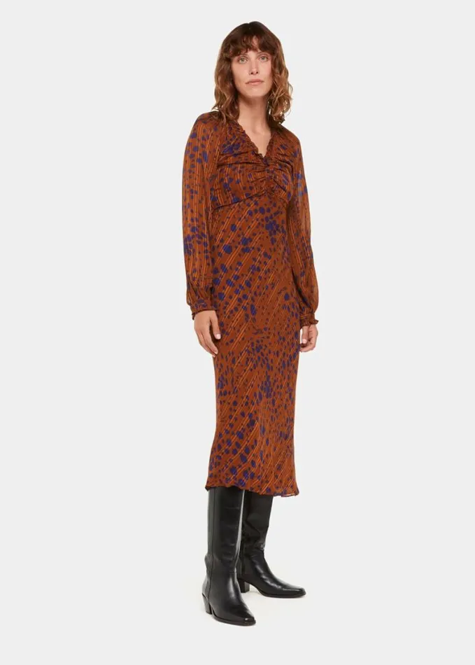 Whistles Spotted Dalmatian Midi Dress Brownmulti Women Dresses
