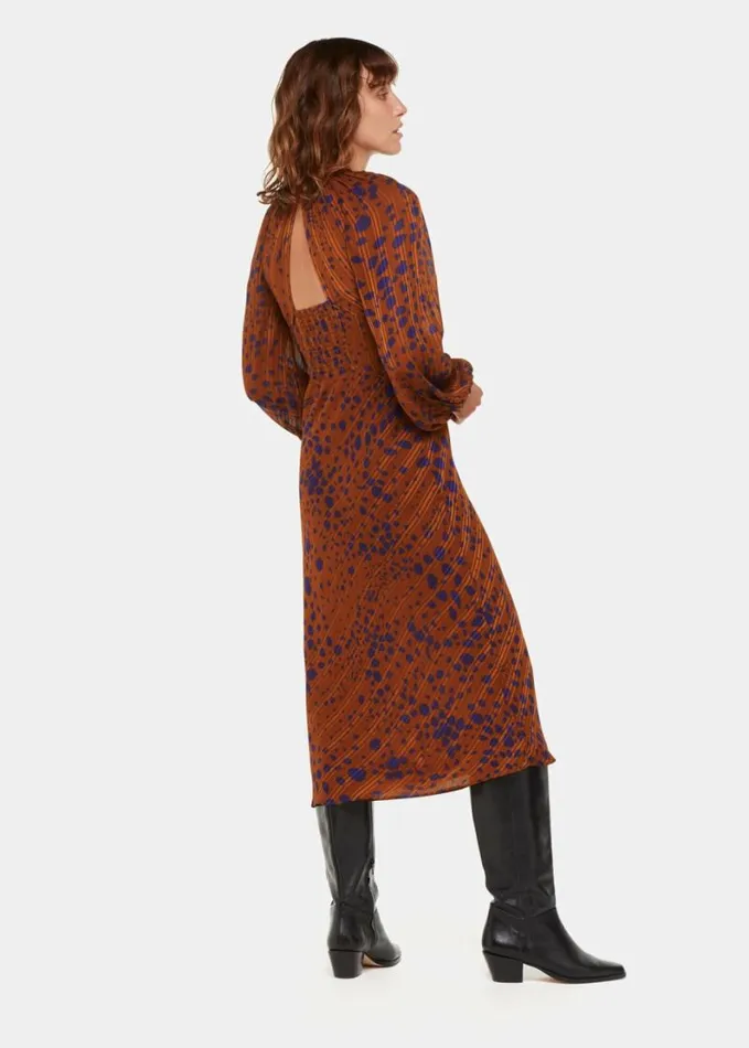 Whistles Spotted Dalmatian Midi Dress Brownmulti Women Dresses