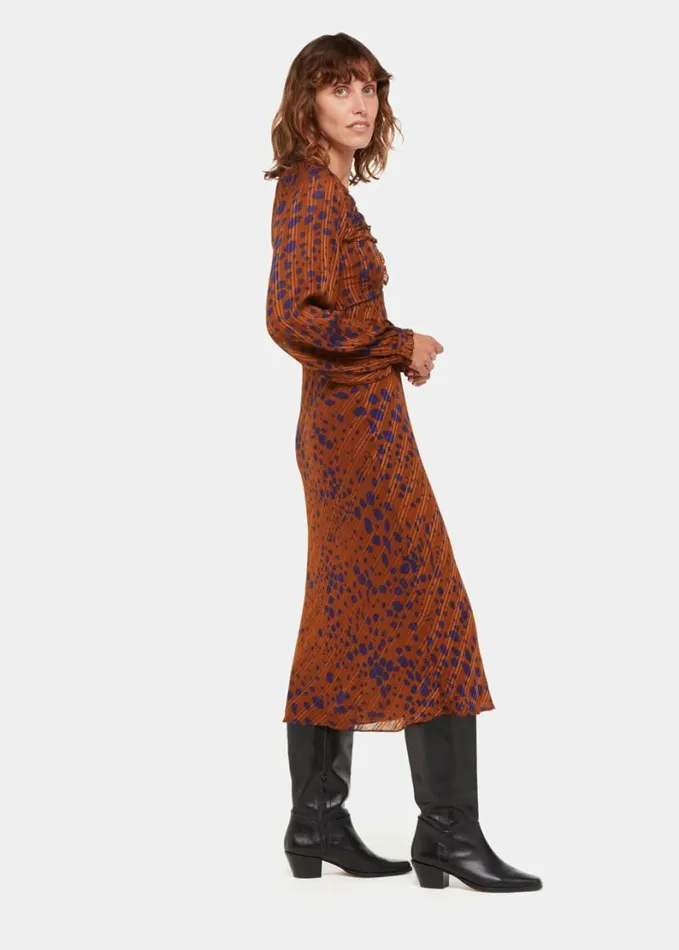 Whistles Spotted Dalmatian Midi Dress Brownmulti Women Dresses