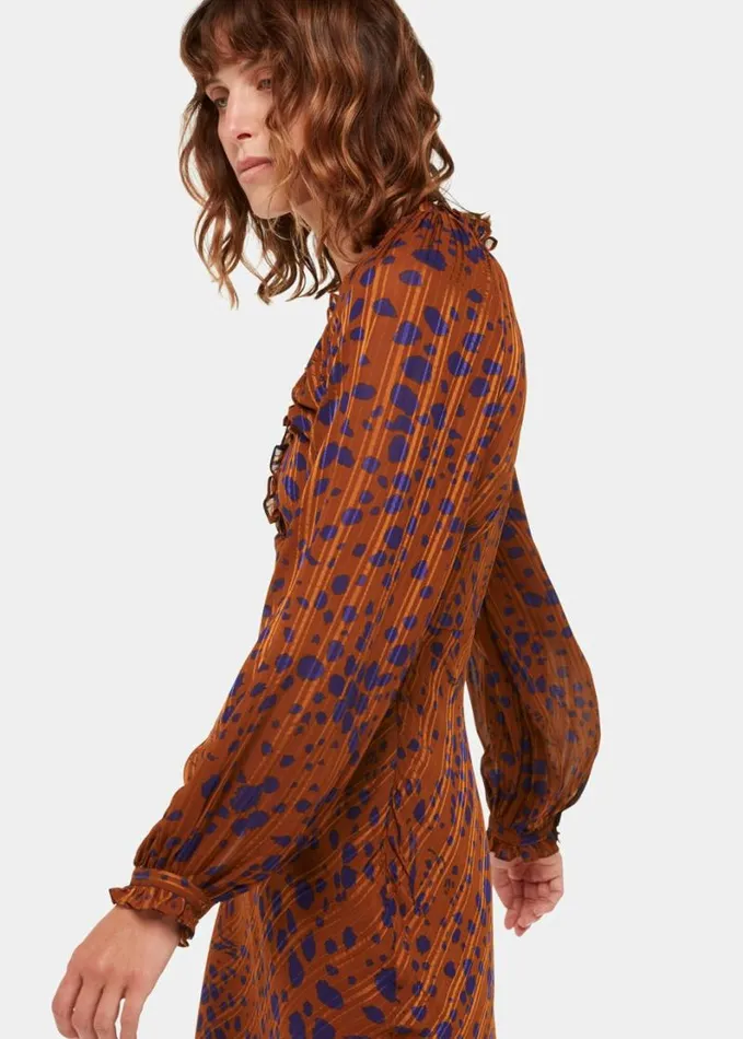 Whistles Spotted Dalmatian Midi Dress Brownmulti Women Dresses