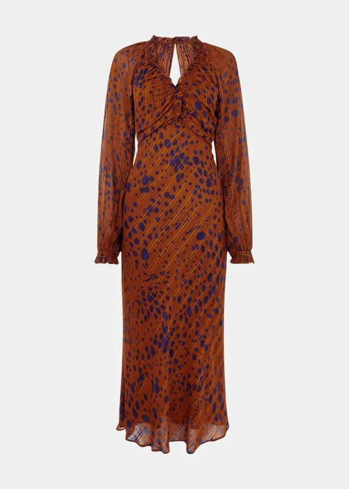 Whistles Spotted Dalmatian Midi Dress Brownmulti Women Dresses