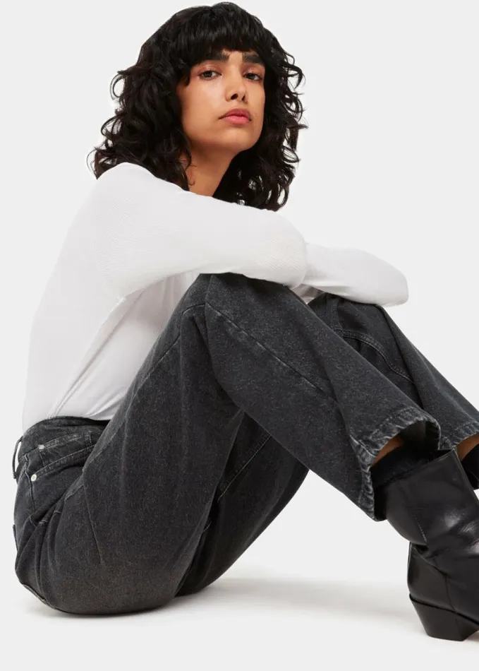 Whistles Straight Leg Full Length Jean Washed Black Women Jeans