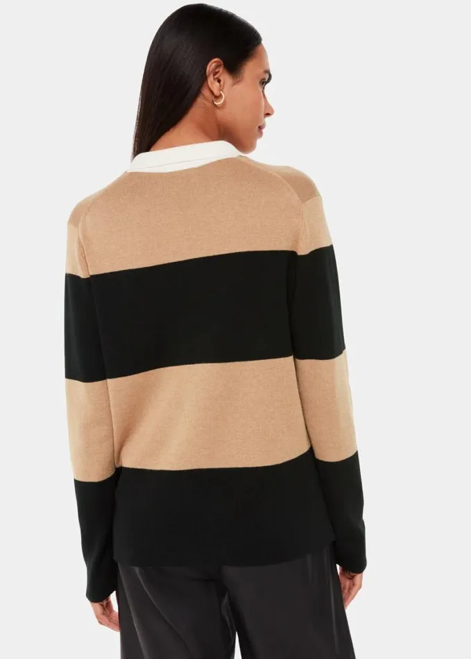 Whistles Stripe Rugby Knitted Shirt Blackmulti Women Sweaters and Cashmere