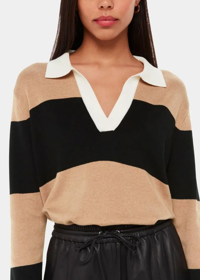 Whistles Stripe Rugby Knitted Shirt Blackmulti Women Sweaters and Cashmere