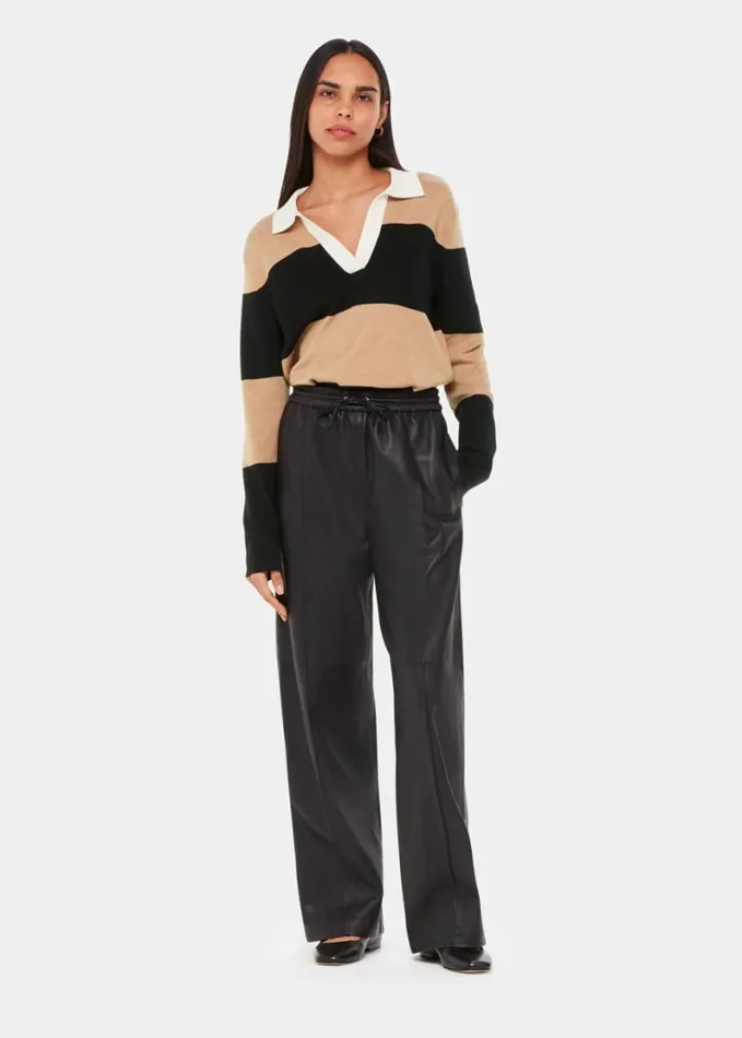 Whistles Stripe Rugby Knitted Shirt Blackmulti Women Sweaters and Cashmere